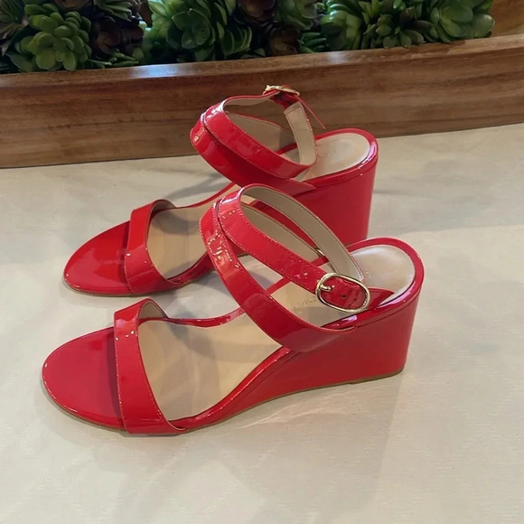 Stuart Weitzman Avenue Strap 75 wedge sandal red patent leather heels 8.5 NWT - Picture 2 of 7